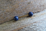 Gold Titanium Ion Plated Lapis Lazuli Natural Stone Barbell Nipple Ring Tongue Ring 14g (1.6mm) Piercing
