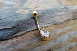 Rose Gold Ion Plated Pear Teardrop Zirconia Belly Ring 14g (1.6mm) Piercing