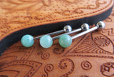 Green Aventurine Titanium Ti6Al4V ELI Implant Grade Natural Stone Barbell Tongue Ring 14g (1.6mm) Piercing