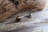 Custom Lengths Petite Tiger Eye Natural Stone Belly Ring 14g (1.6mm) VCH Piercing