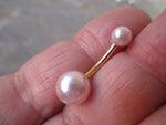 Rose Gold Baby Blue Faux Pearl Belly Ring 14g (1.6mm) Piercing