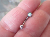 White Fire Opal Vertical Lip Curve Eyebrow Rook Bar Ring 16g (1.2mm) Piercing