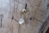 Rose Gold Ion Plated Round Zirconia Belly Ring 14g (1.6mm) Piercing