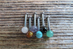 Lapis Lazuli Natural Stone Cartilage Labret Monroe Tragus Flatback Surgical Steel Barbell Piercing 16G (1.2mm) 6mm 8mm 10mm