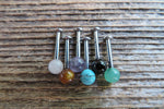 Gold IP Black Obsidian Natural Stone Cartilage Labret Monroe Tragus Flatback Surgical Steel Barbell Piercing 16G (1.2mm) 6mm 8mm 10mm
