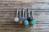 Gold IP Black Obsidian Natural Stone Cartilage Labret Monroe Tragus Flatback Surgical Steel Barbell Piercing 16G (1.2mm) 6mm 8mm 10mm