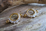 Gold Ion Plated Clear Gems 14G or 16G Nipple Shields Pair