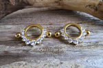 Gold Ion Plated Clear Gems 14G or 16G Nipple Shields Pair