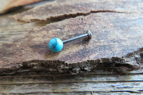 Turquoise Howlite Natural Stone Cartilage Labret Monroe Tragus Flatback Surgical Steel Barbell Piercing 16G (1.2mm) 6mm 8mm 10mm