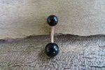 Rose Gold Black Obsidian Natural Stone Belly Ring 14G (1.6mm) VCH Piercing 8mm 10mm 11mm 12mm Lengths