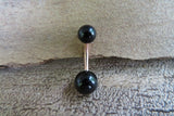 Rose Gold Black Obsidian Natural Stone Belly Ring 14G (1.6mm) VCH Piercing 8mm 10mm 11mm 12mm Lengths