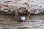 Silver Ion Plated Lacey White Fire Opal Septum or Daith 16G Piercing