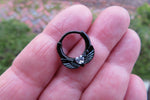 Black Ion Plated Angel Wings Heart Septum or Daith 16G Piercing