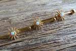Opal Rose Gold Ion Plated Custom Lengths Spiked Sun Surgical Steel 316L Barbell Industrial Small Balls 14G (1.6mm) Piercing 32mm 35mm 38mm