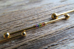 Gold Ion Plated Gay Pride Surgical Steel 316L Barbell Industrial Small Balls 14G (1.6mm) Piercing