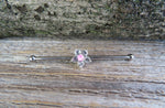 Custom Lengths Silver Small Pink Crystal Flower Opal Surgical Steel 316L Barbell Industrial Small Balls 14G (1.6mm) Piercing