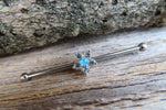 Custom Lengths Silver Small Light Blue Crystal Flower Opal Surgical Steel 316L Barbell Industrial Small Balls 14G (1.6mm) Piercing
