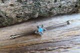 Custom Lengths Silver Small Light Blue Crystal Flower Opal Surgical Steel 316L Barbell Industrial Small Balls 14G (1.6mm) Piercing
