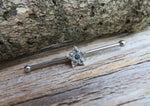 Custom Lengths Silver Small Dark Blue Crystal Flower Opal Surgical Steel 316L Barbell Industrial Small Balls 14G (1.6mm) Piercing