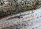 Custom Lengths Silver Small Dark Blue Crystal Flower Opal Surgical Steel 316L Barbell Industrial Small Balls 14G (1.6mm) Piercing