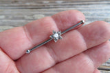 Custom Lengths Silver Small Dark Blue Crystal Flower Opal Surgical Steel 316L Barbell Industrial Small Balls 14G (1.6mm) Piercing