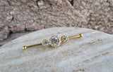 Custom Lengths Crystal Gold Ion Plated Triple Sun Surgical Steel 316L Barbell Industrial Small Balls 14G (1.6mm) Piercing