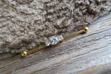Triple Crystal Rose Gold Ion Plated Surgical Steel 316L Barbell Industrial Small Balls 14G (1.6mm) Piercing