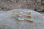 Pink Triple Crystal Surgical Steel 316L Barbell Industrial Small Balls 14G (1.6mm) Piercing