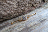 Custom Lengths Crystal Gold Ion Plated Triple Sun Surgical Steel 316L Barbell Industrial Small Balls 14G (1.6mm) Piercing