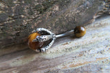 Black Obsidian Silver Dragon Claw Natural Stone Belly Ring 14g (1.6mm) Piercing