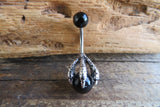 Black Obsidian Silver Dragon Claw Natural Stone Belly Ring 14g (1.6mm) Piercing