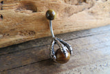 Tiger Eye Silver Dragon Claw Natural Stone Belly Ring 14g (1.6mm) Piercing