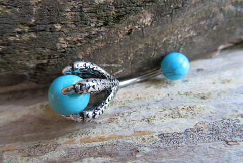 Turquoise Howlite Silver Dragon Claw Natural Stone Belly Ring 14g (1.6mm) Piercing