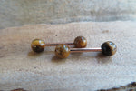 Rose Gold Titanium Ion Plated Tiger Eye Natural Stone Barbell Nipple Ring Tongue Ring 14g (1.6mm) Piercing