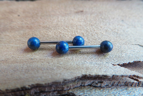 16G Lapis Lazuli 4mm Natural Stone Internally Threaded Surgical Steel Barbell Nipple Ring Cartilage Tragus Helix 16G (1.2mm) Piercing