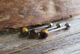 Bundle 3-Pack Tiger Eye Natural Stone Barbell Tongue Ring 14g (1.6mm) Piercing