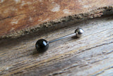 Black Obsidian Titanium Ti6Al4V ELI Implant Grade Natural Stone Barbell Tongue Ring 14g (1.6mm) Piercing