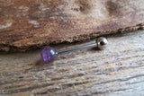 Amethyst Titanium Ti6Al4V ELI Implant Grade 5mm Natural Stone Barbell Tongue Ring 14g (1.6mm) Piercing