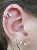 Silver Snake Clear Crystal Gem Cartilage Tragus Barbell 16G (1.2mm) Piercing