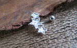 Silver Triple Star Clear Crystal Curve Eyebrow Rook Bar Ring 16g (1.2mm) Piercing