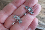Silver Triple Star Clear Crystal Curve Eyebrow Rook Bar Ring 16g (1.2mm) Piercing