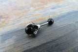 Black Obsidian Silver Dragon Claw Natural Stone Cartilage Tragus Barbell 16G (1.2mm) Piercing