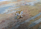 Gold Butterfly Clear Crystal Gem Cartilage Tragus Barbell 16G (1.2mm) Piercing