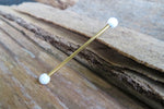 Rose Gold Ion Plated White Opal 100% Surgical Steel Industrial Scaffold Barbell 14G (1.6mm) Piercing
