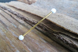 Rose Gold Ion Plated White Opal 100% Surgical Steel Industrial Scaffold Barbell 14G (1.6mm) Piercing