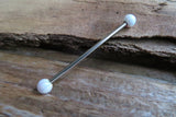 White Opal 100% Surgical Steel Industrial Scaffold Barbell 14G (1.6mm) Piercing