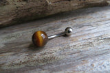 Custom Lengths 8mm Tiger Eye Natural Stone Belly Ring 14g (1.6mm) Piercing Gold Rose Gold