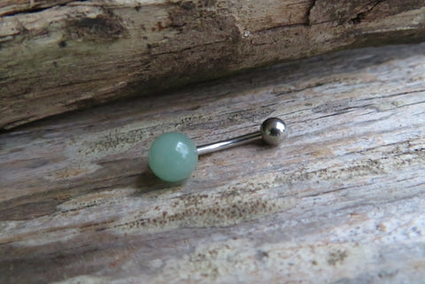 Custom Lengths 8mm Green Aventurine Natural Stone Belly Ring 14g (1.6mm) VCH Piercing Gold Rose Gold