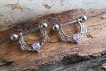 Silver Pink Crystal Gems 14G or 16G Feminine Nipple Shields Pair Set