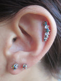 Blue Opal Made with Swarovski Crystals 100% Surgical Steel Cartilage Barbell 16G (1.2mm) Piercing